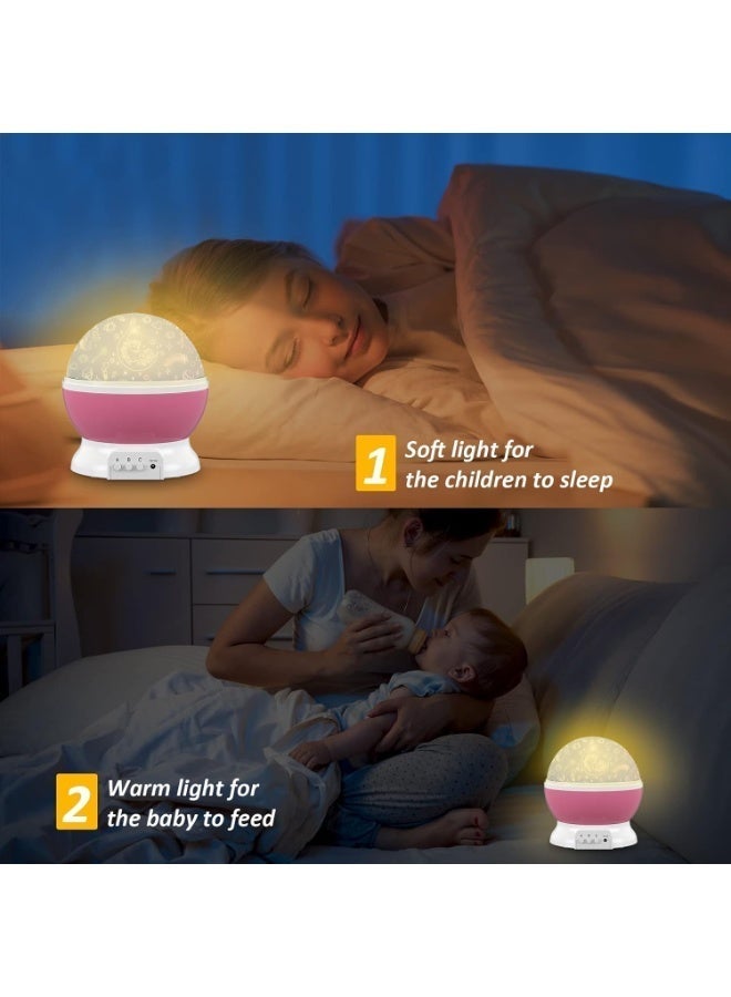 لاكي نوف جهاز عرض ضوئي دوار على شكل سماء مرصعة بالنجوم والقمر، مصباح ليلي، هدايا ممتعة لتزيين غرف نوم الأطفال - وردي - Image 3